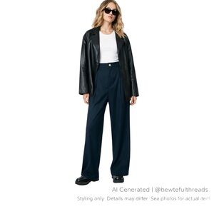 Urban Outfitters S Teal Wide Leg Trousers Elastic Waist Workwear Pants